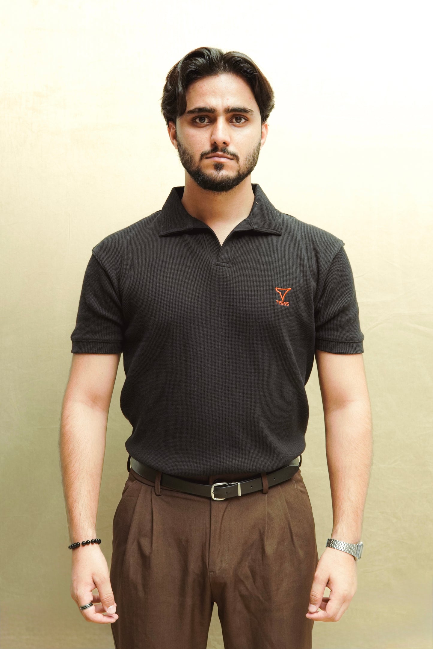 Black Waffle Knitted Polo