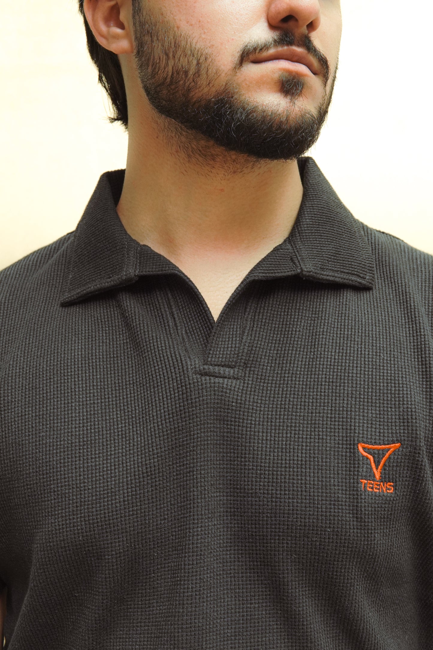 Black Waffle Knitted Polo