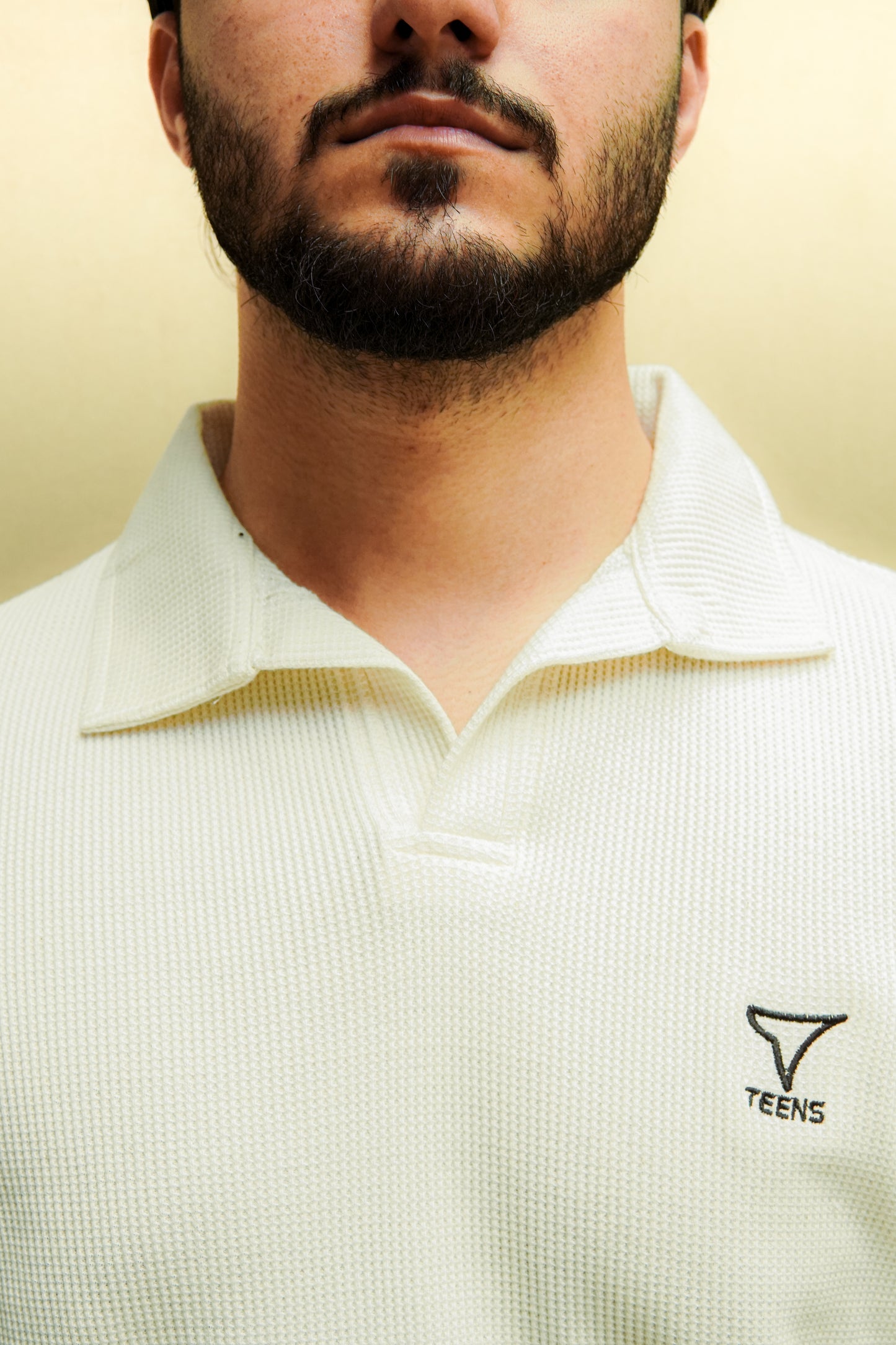 White Waffle Knitted Polo