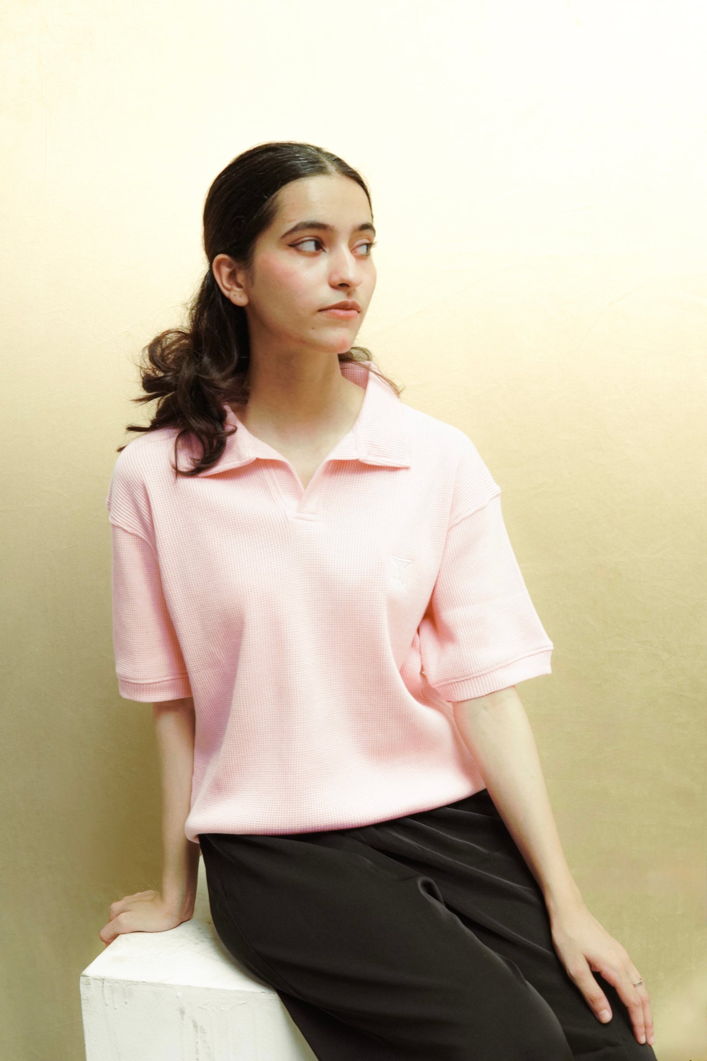 Pink Waffle Knitted polo
