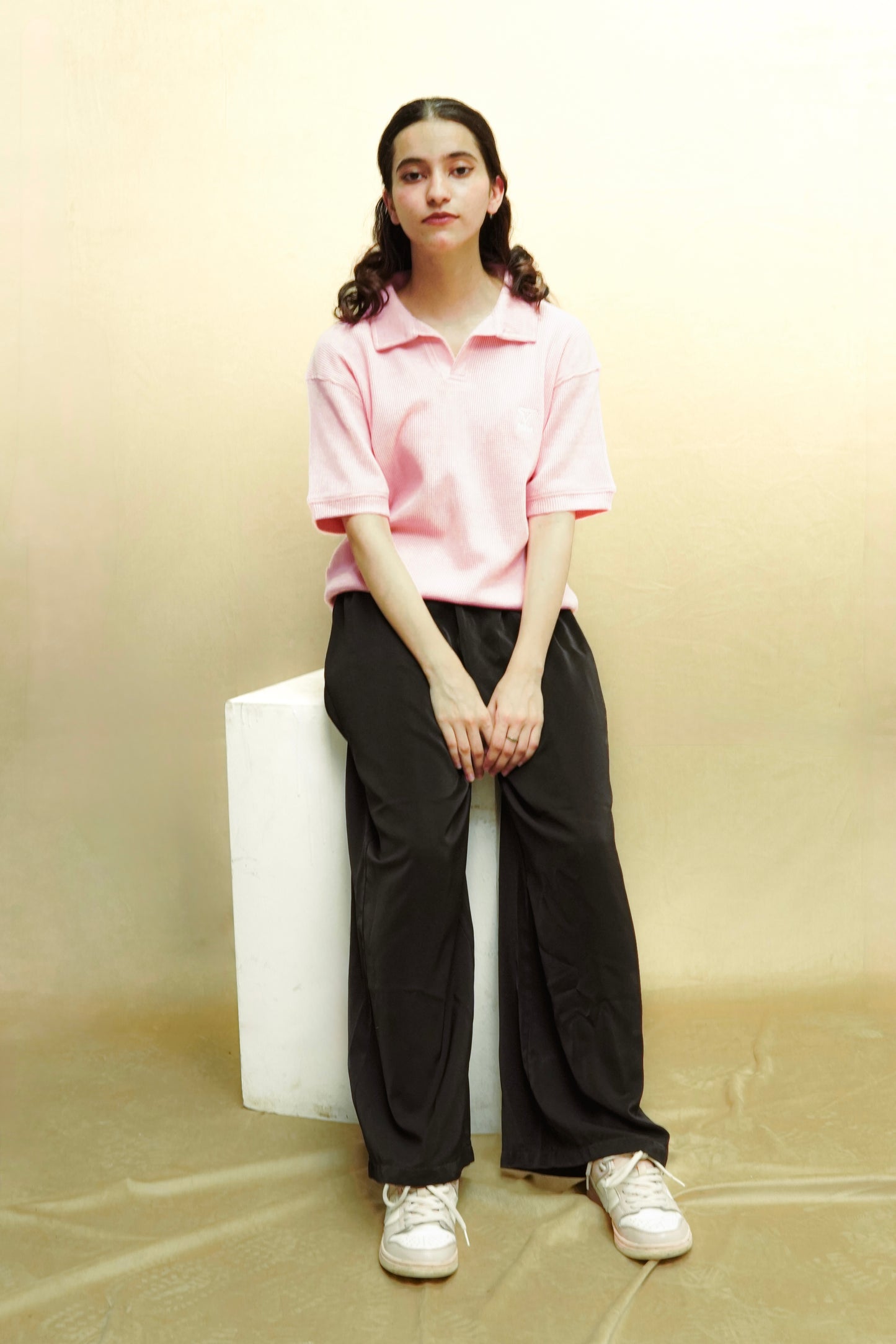Pink Waffle Knitted polo
