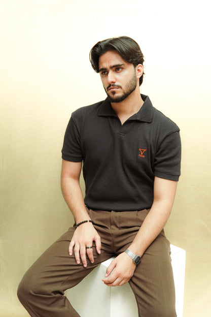 Black Waffle Knitted Polo