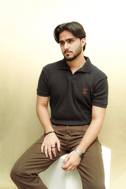 Black Waffle Knitted Polo
