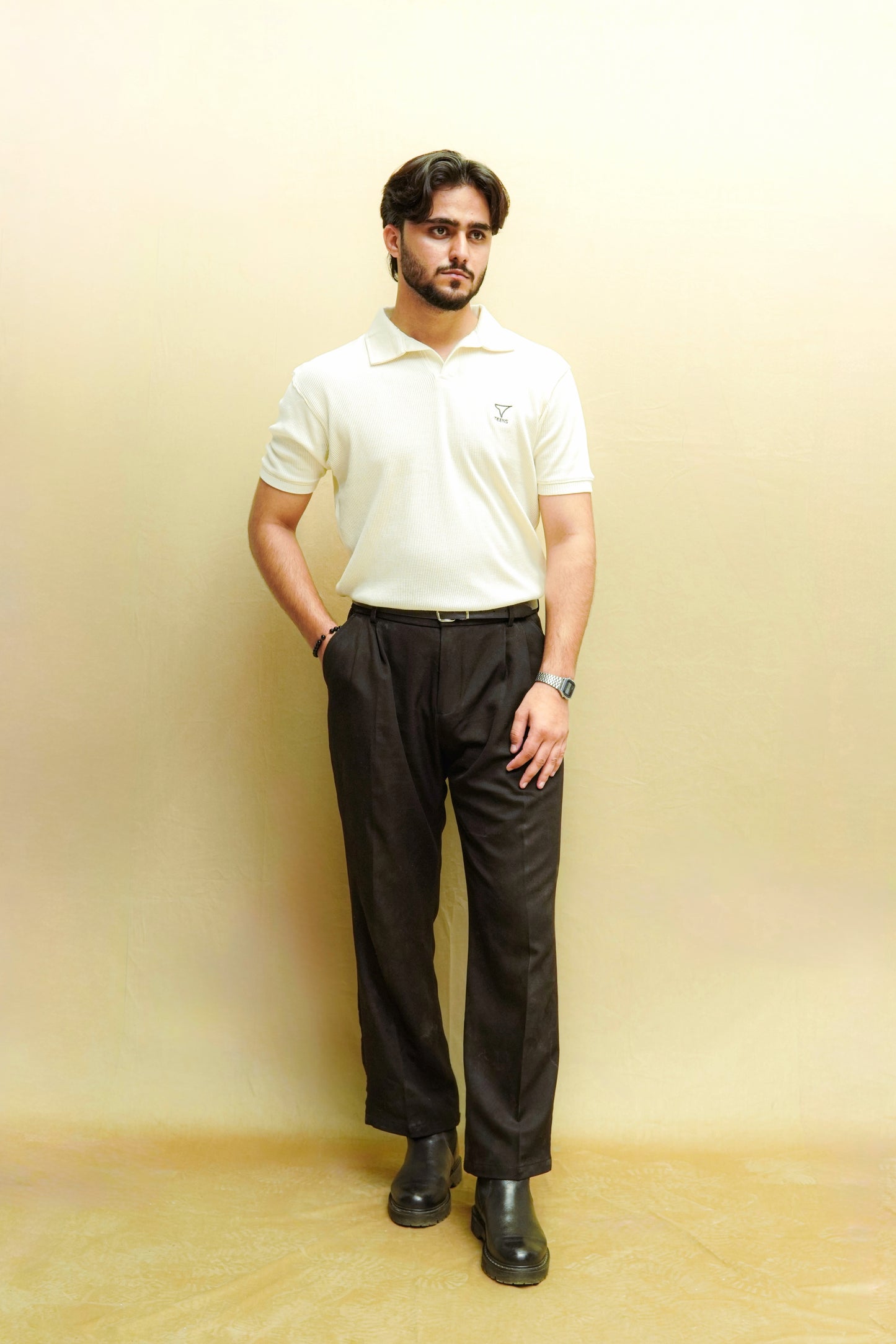 White Waffle Knitted Polo