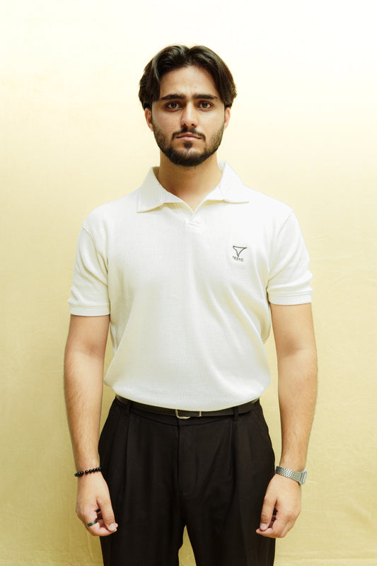 White Waffle Knitted Polo