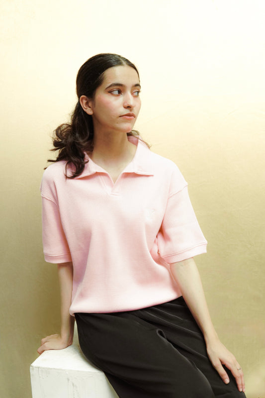Pink Waffle Knitted polo